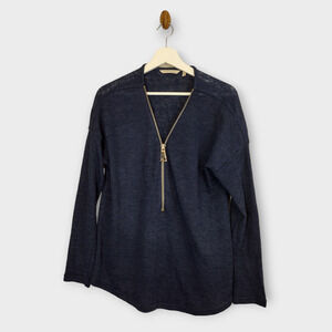 Soft Surroundings Sweater Women Large Navy Valentina Zip Up Lightweight Pullover